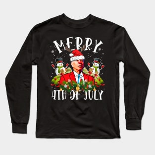 Funny Joe Biden Christmas Santa Hat Merry 4th Of July Long Sleeve T-Shirt